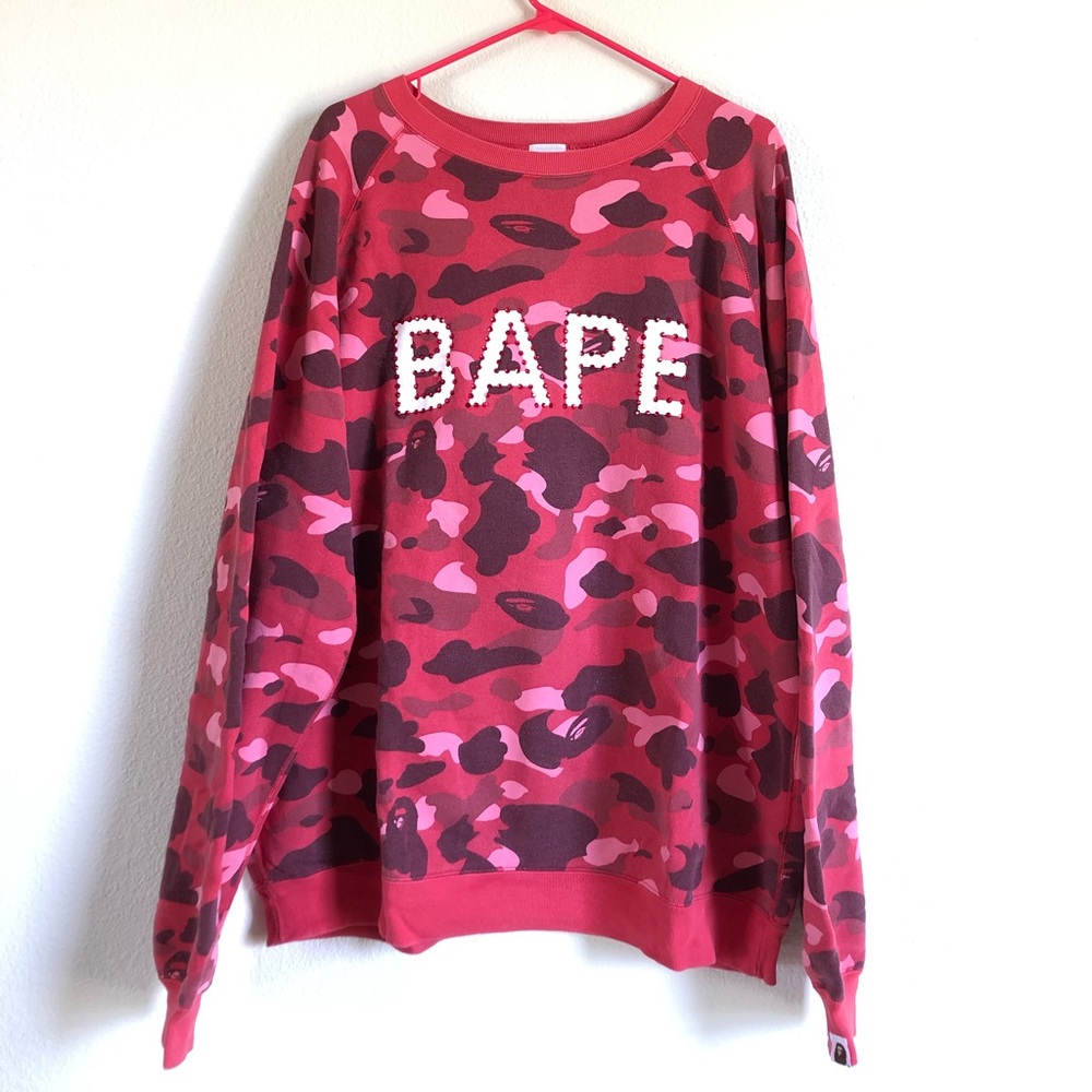 OG A Bathing Ape Red Swarovski Camo Crewneck